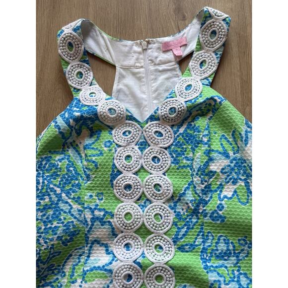 Lilly Pulitzer Trudy Go Go Green Northeast Hahbah Lace Trim Shift Dress Size 10 - Picture 2 of 8